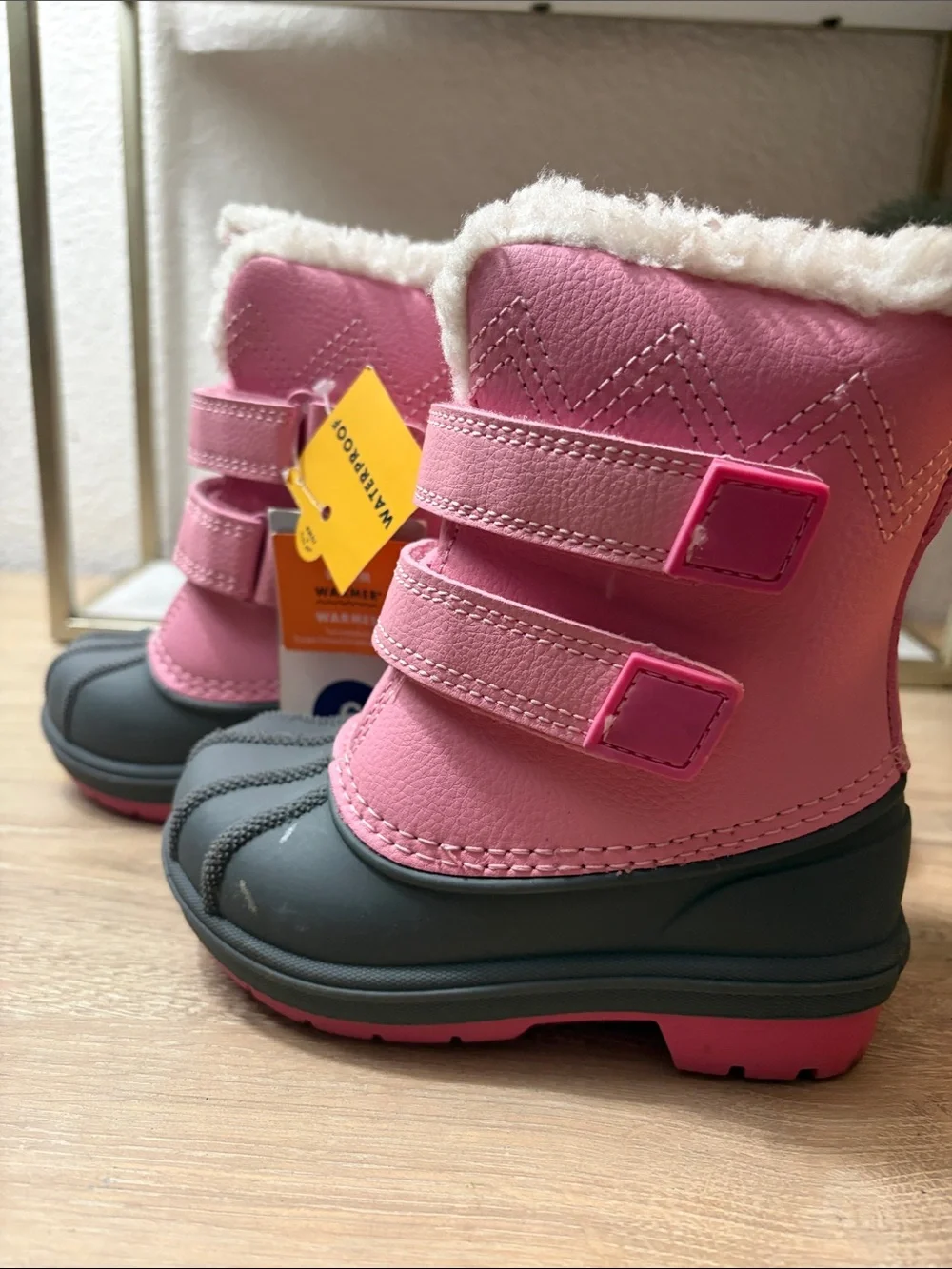Cat & Jack Pink and Gray Kids Waterproof Snow Boots with Faux Fur Cuff